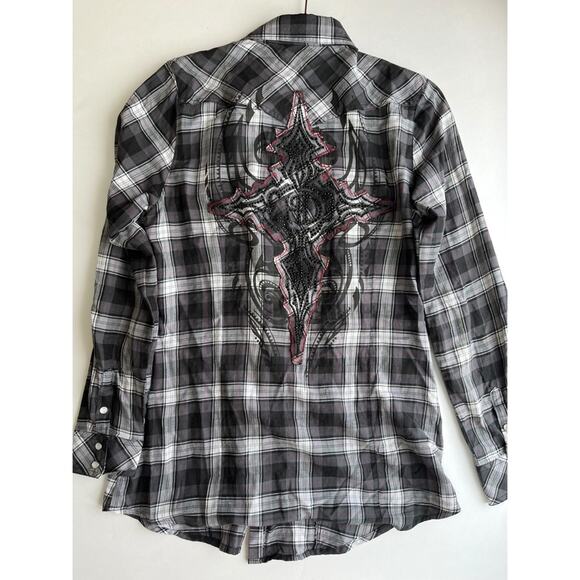 Harley Davidson Plaid Button Down Shirt Bling Embellished Rhinestone - Picture 1 of 6